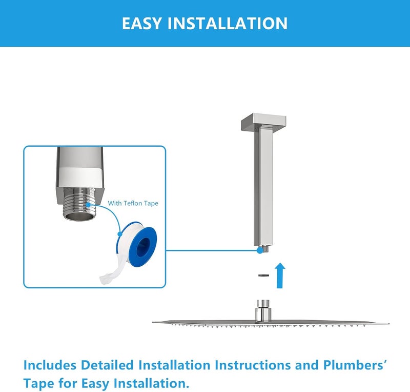 Lordear Polished Chrome Ceiling Mount Shower Arm and Flange, 8" Shower Head Extension Arm Design for Rainfall Showerhead, Square - Image 3